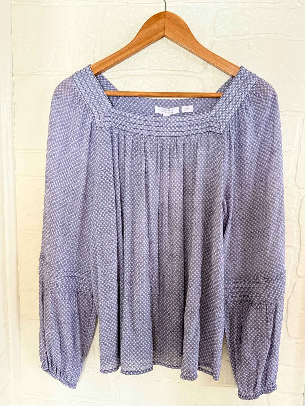 Women’s Lauren Conrad Light Blue Square-Neck Pleated Blouse - Picture 2 of 6